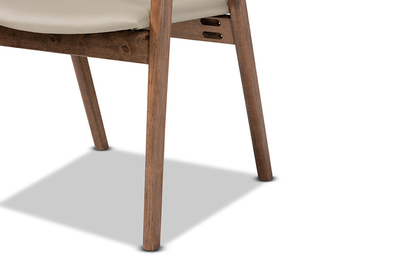 Beasley Gray Faux Leather Walnut Brown 2Pc Dining Chair Set Baxton