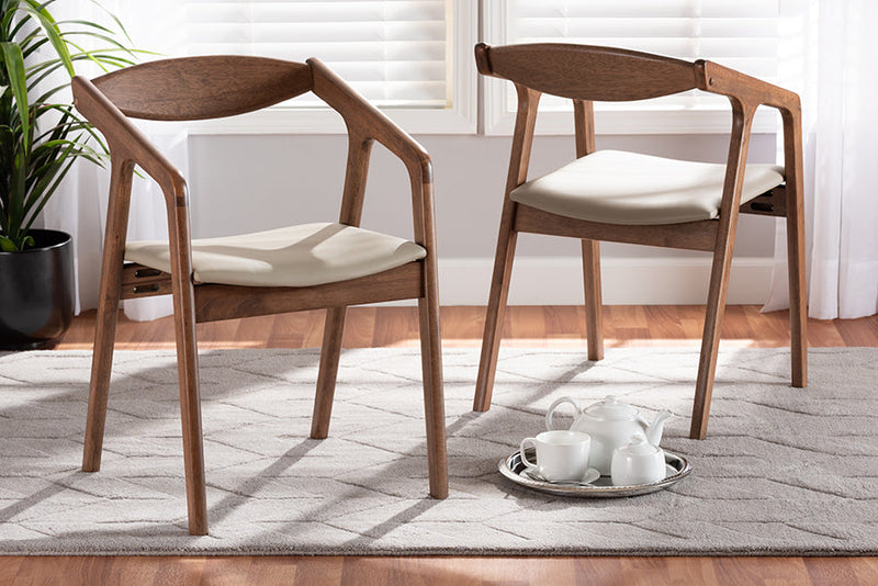 Beasley Gray Faux Leather Walnut Brown 2Pc Dining Chair Set Baxton