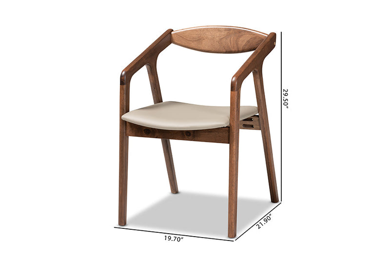 Beasley Gray Faux Leather Walnut Brown 2Pc Dining Chair Set Baxton
