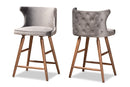 Sibu Gray Velvet Fabric Upholstered and Walnut Brown 2Pc Counter Stool Set Baxton