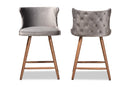 Sibu Gray Velvet Fabric Upholstered and Walnut Brown 2Pc Counter Stool Set Baxton