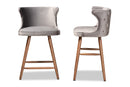Sibu Gray Velvet Fabric Upholstered and Walnut Brown 2Pc Counter Stool Set Baxton