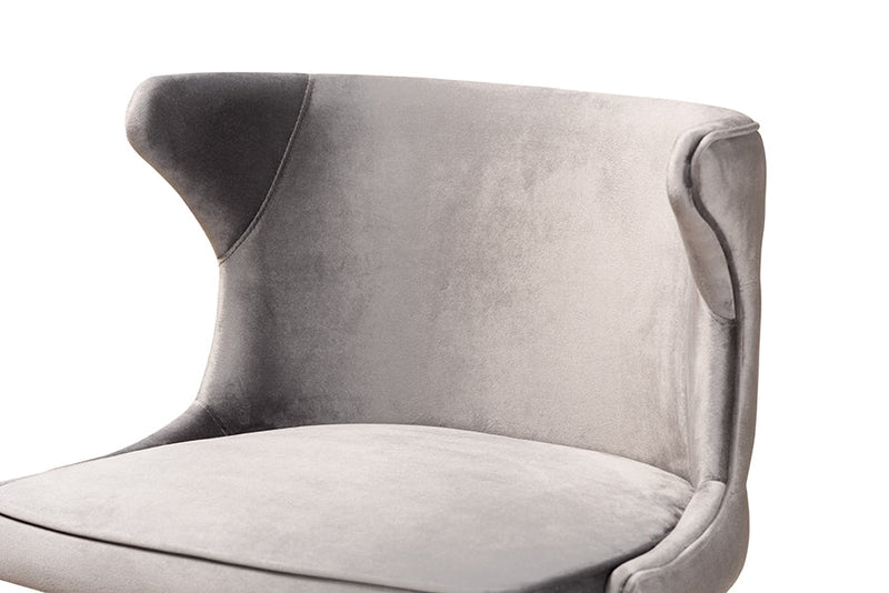 Sibu Gray Velvet Fabric Upholstered and Walnut Brown 2Pc Counter Stool Set Baxton
