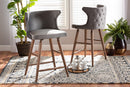 Sibu Gray Velvet Fabric Upholstered and Walnut Brown 2Pc Counter Stool Set Baxton
