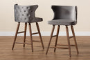 Sibu Gray Velvet Fabric Upholstered and Walnut Brown 2Pc Counter Stool Set Baxton