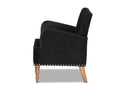 Benson Black Velvet Upholstered and Walnut Brown Armchair Baxton