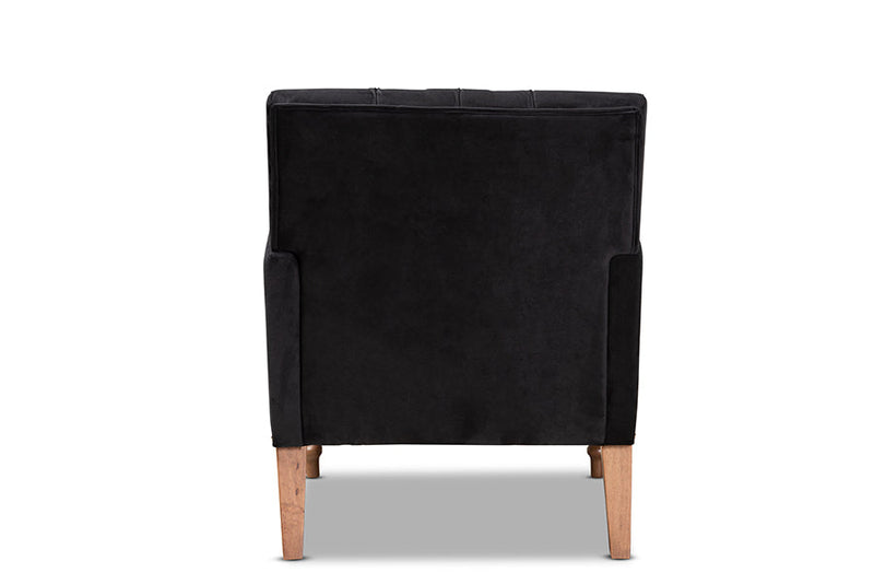 Benson Black Velvet Upholstered and Walnut Brown Armchair Baxton