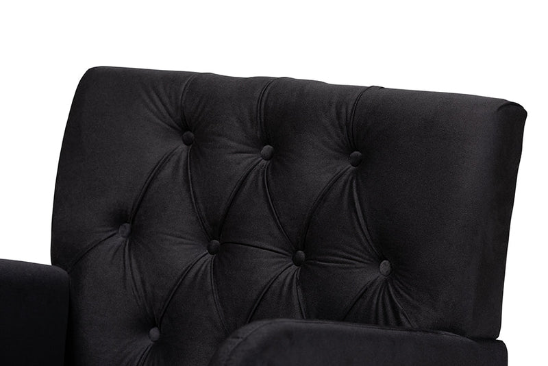 Benson Black Velvet Upholstered and Walnut Brown Armchair Baxton