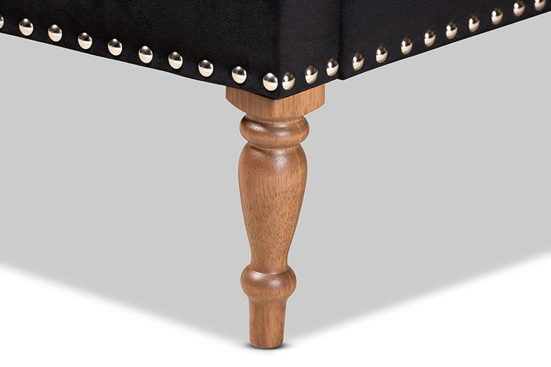 Benson Black Velvet Upholstered and Walnut Brown Armchair Baxton