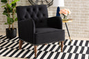 Benson Black Velvet Upholstered and Walnut Brown Armchair Baxton