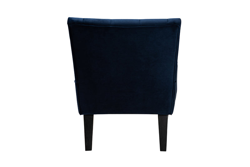 Sabrina Modern and Contemporary Navy Blue Velvet Fabric Upholstered and Black Finished Wood Accent Chair