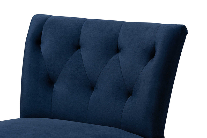 Sabrina Navy Blue Velvet Fabric Upholstered and Black Accent Chair Baxton