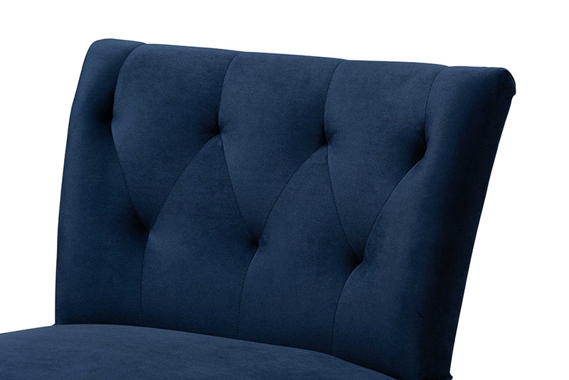 Sabrina Modern and Contemporary Navy Blue Velvet Fabric Upholstered and Black Finished Wood Accent Chair