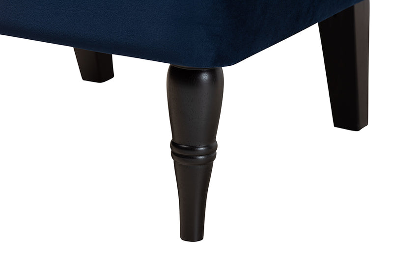 Sabrina Modern and Contemporary Navy Blue Velvet Fabric Upholstered and Black Finished Wood Accent Chair