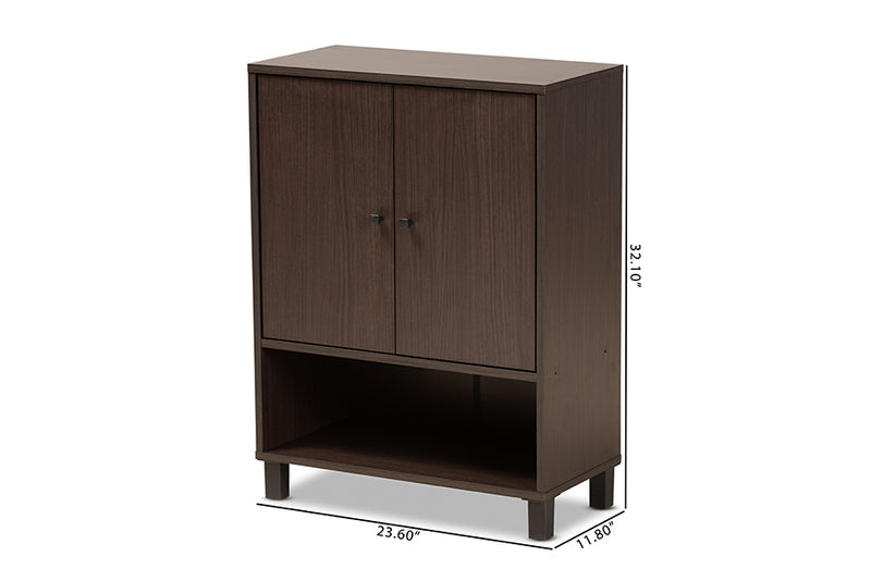 Sylvia Modern and Contemporary Dark Brown Finished Wood 2-Door Entryway Shoe Storage Cabinet w/Bottom Shelf