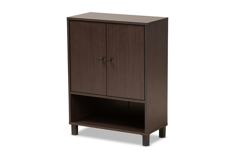 Sylvia Modern and Contemporary Dark Brown Finished Wood 2-Door Entryway Shoe Storage Cabinet w/Bottom Shelf