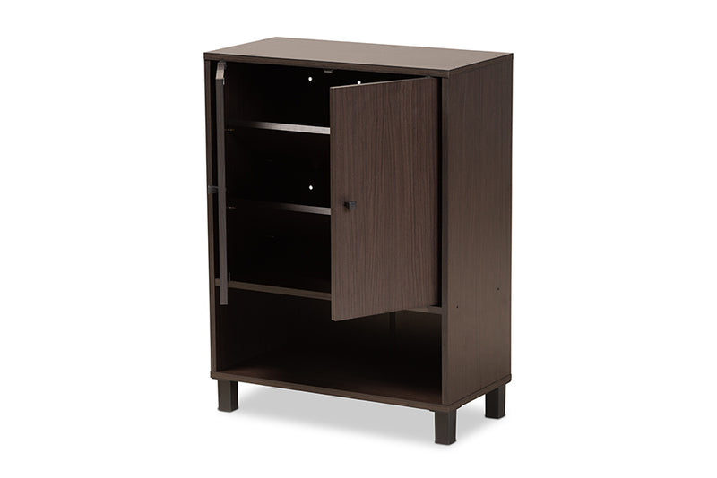 Sylvia Modern and Contemporary Dark Brown Finished Wood 2-Door Entryway Shoe Storage Cabinet w/Bottom Shelf