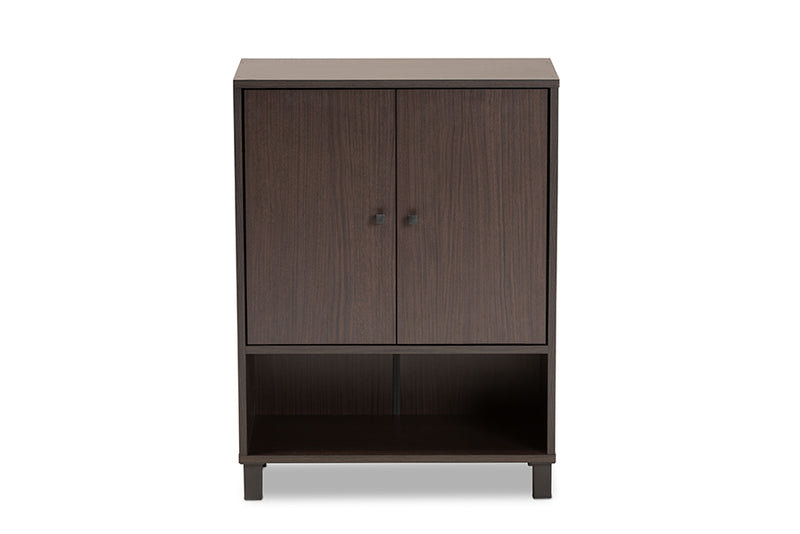 Sylvia Modern and Contemporary Dark Brown Finished Wood 2-Door Entryway Shoe Storage Cabinet w/Bottom Shelf