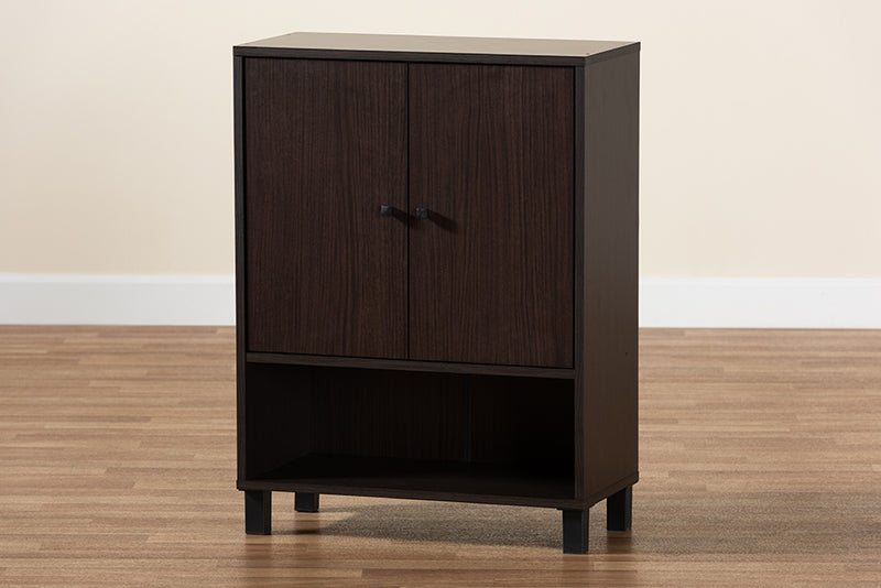 Sylvia Modern and Contemporary Dark Brown Finished Wood 2-Door Entryway Shoe Storage Cabinet w/Bottom Shelf