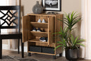 Sylvia Oak Brown 2-Door Entryway Shoe Storage Cabinet w/Bottom Shelf Baxton