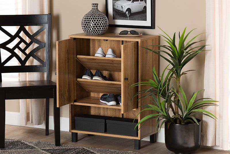 Sylvia Modern and Contemporary Oak Brown Finished Wood 2-Door Entryway Shoe Storage Cabinet w/Bottom Shelf