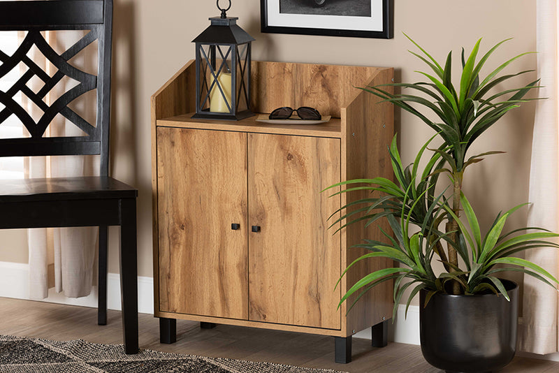 Sylvia Modern and Contemporary Oak Brown Finished Wood 2-Door Entryway Shoe Storage Cabinet w/Top Shelf