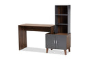 Commodore Two-Tone Walnut Brown and Dark Gray Storage Desk w/Shelves Baxton