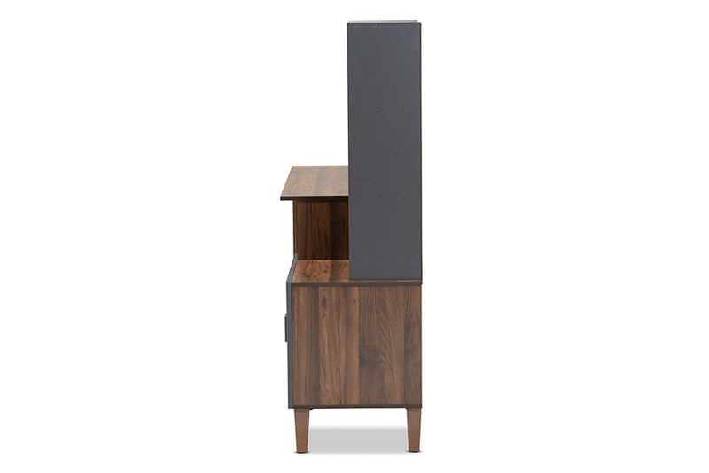 Commodore Modern and Contemporary Two-Tone Walnut Brown and Dark Gray Finished Wood Storage Desk w/Shelves