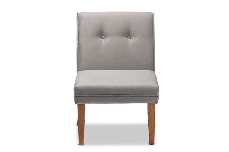 Dorina Gray Velvet Upholstered and Walnut Brown Dining Chair Baxton