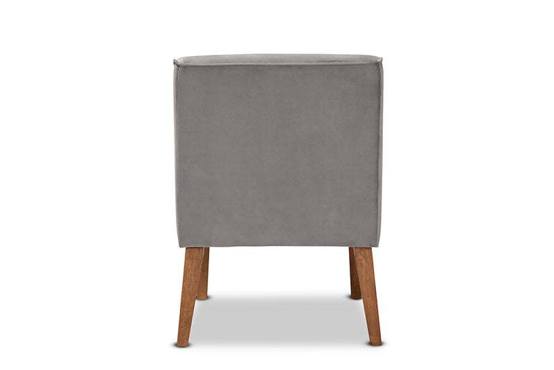 Dorina Mid-Century Modern Gray Velvet Upholstered and Walnut Brown Finished Wood Dining Chair