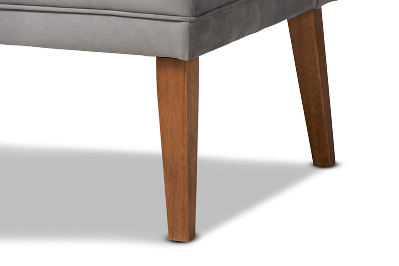 Dorina Gray Velvet Upholstered and Walnut Brown 2Pc Dining Nook Banquette Set Baxton