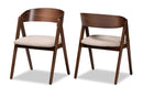 Caspera Beige Fabric Upholstered and Walnut Brown 2Pc Dining Chair Set Baxton