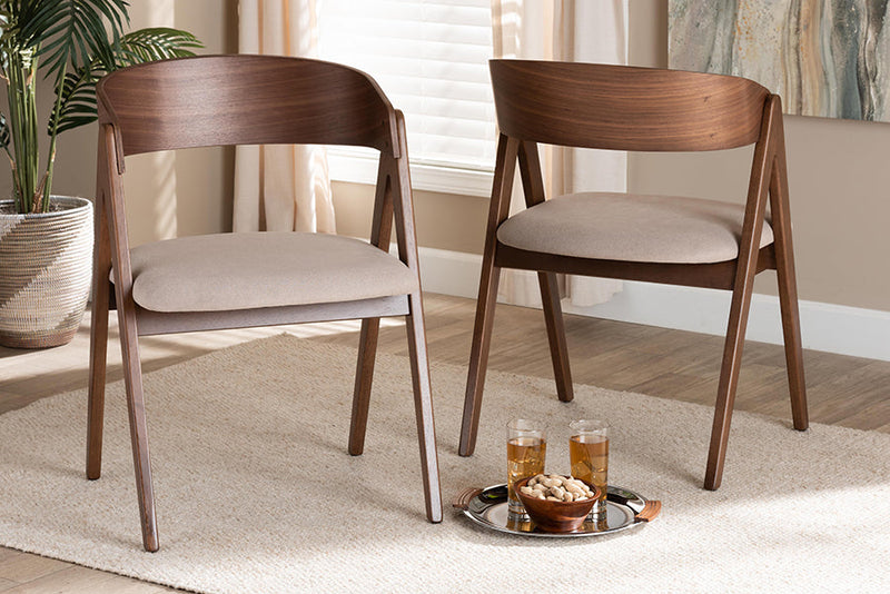 Caspera Beige Fabric Upholstered and Walnut Brown 2Pc Dining Chair Set Baxton