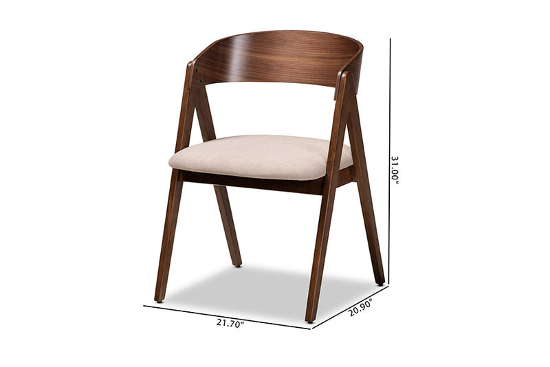 Caspera Beige Fabric Upholstered and Walnut Brown 2Pc Dining Chair Set Baxton