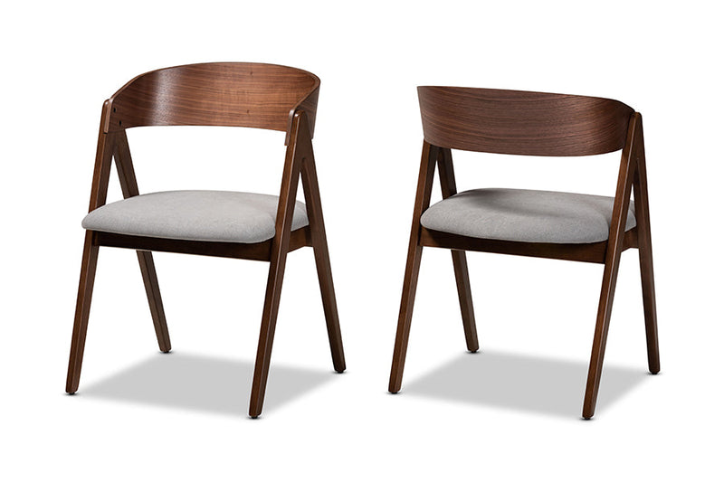 Caspera Gray Fabric Upholstered and Walnut Brown 2Pc Dining Chair Set Baxton