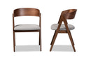 Caspera Gray Fabric Upholstered and Walnut Brown 2Pc Dining Chair Set Baxton
