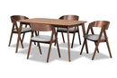 Caspera Gray Fabric Upholstered and Walnut Brown 5-Piece Dining Set Baxton