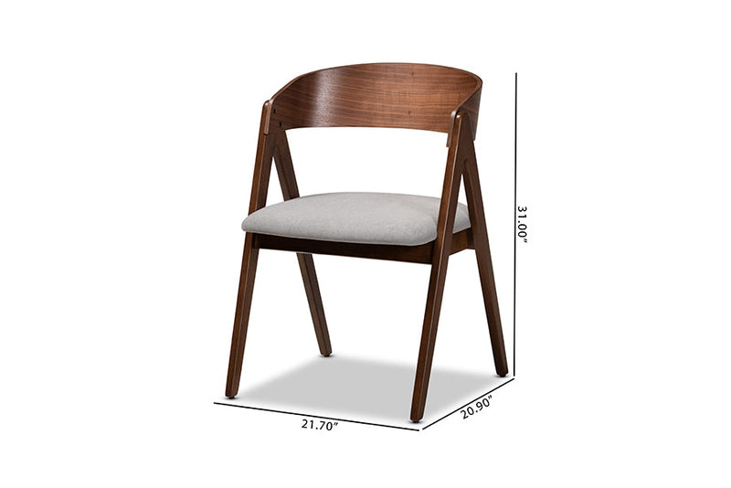 Caspera Gray Fabric Upholstered and Walnut Brown 2Pc Dining Chair Set Baxton