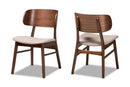 Marguerite Beige Fabric Upholstered and Walnut Brown 2Pc Dining Chair Set Baxton
