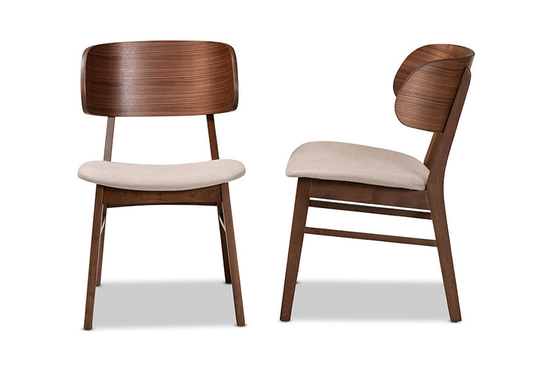 Marguerite Beige Fabric Upholstered and Walnut Brown 2Pc Dining Chair Set Baxton