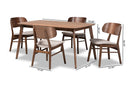 Marguerite Beige Fabric Upholstered and Walnut Brown 5-Piece Dining Set Baxton