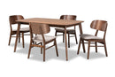 Marguerite Beige Fabric Upholstered and Walnut Brown 5-Piece Dining Set Baxton