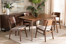 Marguerite Beige Fabric Upholstered and Walnut Brown 5-Piece Dining Set Baxton
