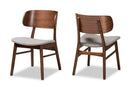 Marguerite Gray Fabric Upholstered and Walnut Brown 2Pc Dining Chair Set Baxton