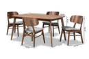 Marguerite Gray Fabric Upholstered and Walnut Brown 5-Piece Dining Set Baxton