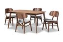 Marguerite Gray Fabric Upholstered and Walnut Brown 5-Piece Dining Set Baxton