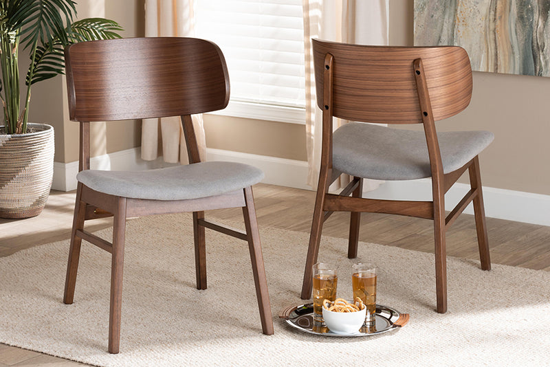 Marguerite Mid-Century Modern Gray Fabric Upholstered and Walnut Brown Finished Wood 2-Piece Dining Chair Set