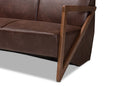 Holitz Dark Brown Faux Leather Effect Fabric Upholstered and Walnut Brown Sofa Baxton