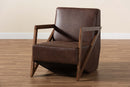 Holitz Dark Brown Faux Leather Effect Fabric Walnut Brown Accent Chair Baxton