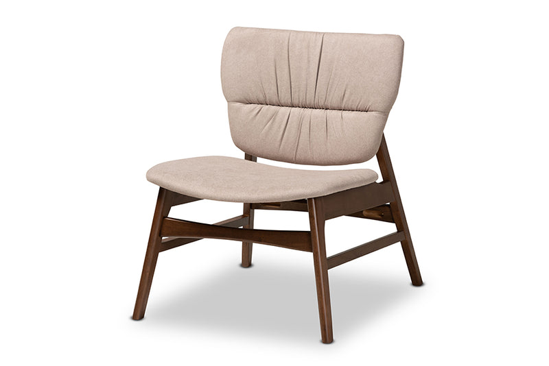 Laima Mid-Century Beige Fabric Upholstered and Walnut Brown Finished Wood Accent Chair